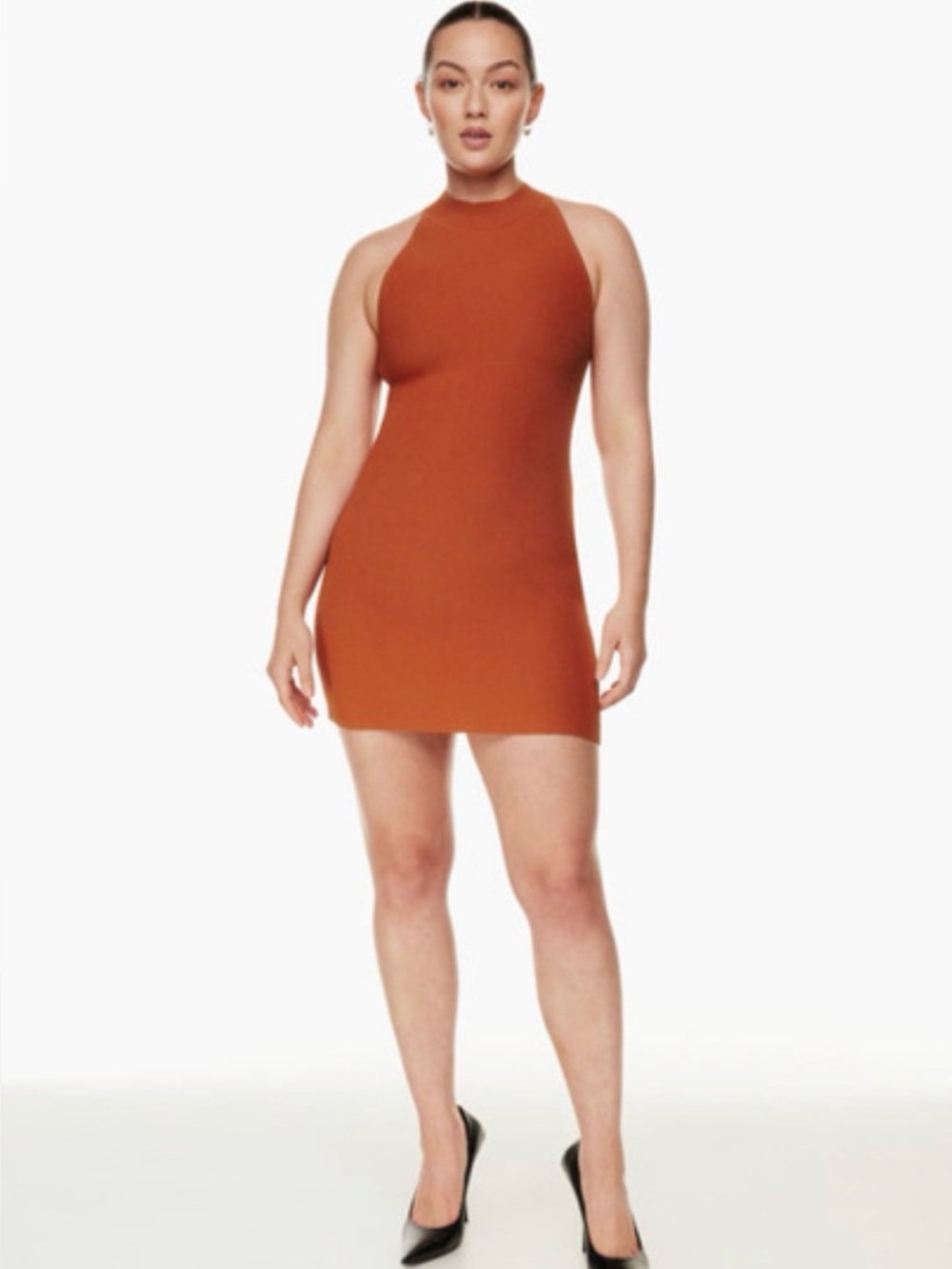 NWT Aritzia Babaton Sculpt Knit High-Neck Mini Dress in Flambeau Red